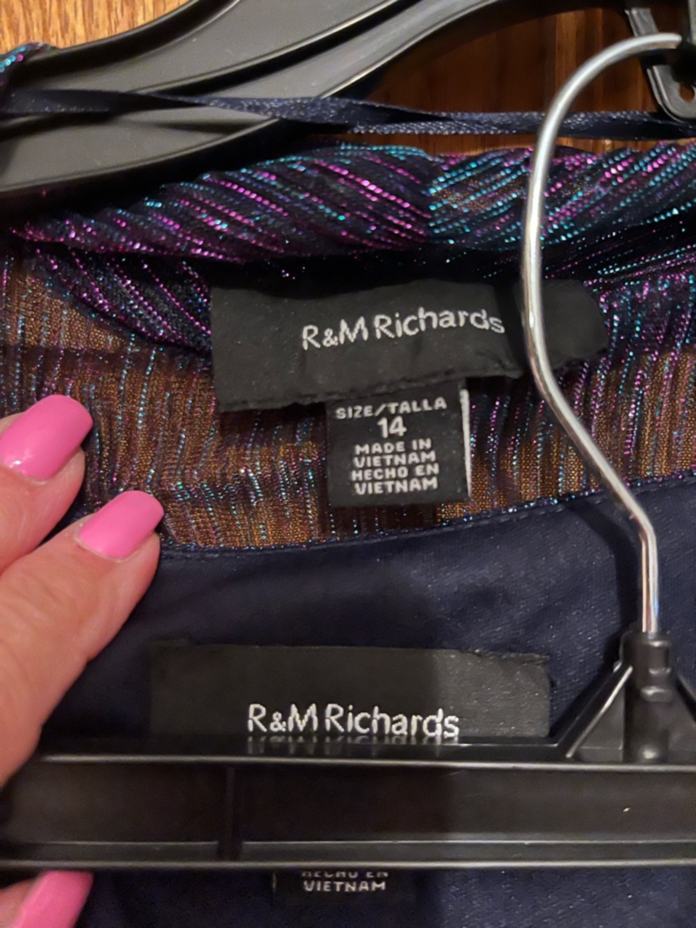 R&M Richards Iridescent Purple & Teal Evening Top with Pants & Necklace Size 14 - Picture 5 of 7